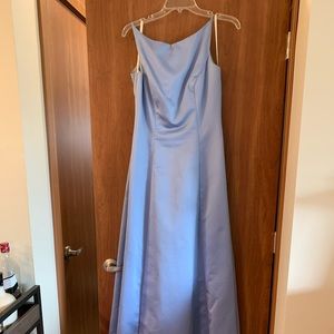 Blue high neck low back formal dress